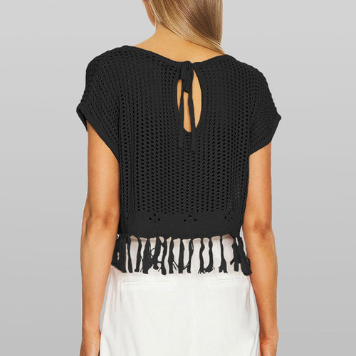Blusa Tipo TĂșnica Holgada Con Cuello Redondo Y Flecos Para