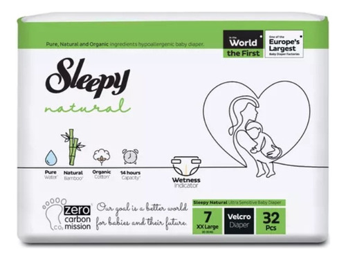 Pañales Sleepy Natural Bamboo Xxg (20-30kg) Nº7, 32 Un