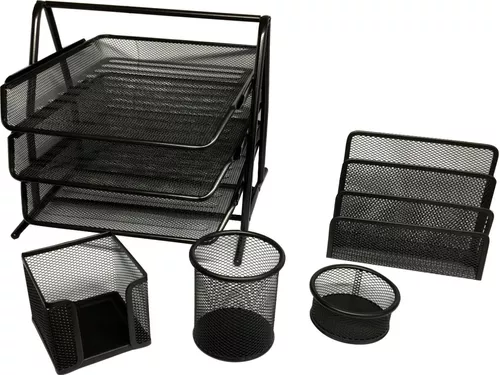 Set Organizador Escritorio + Bandeja Triple + Papelera