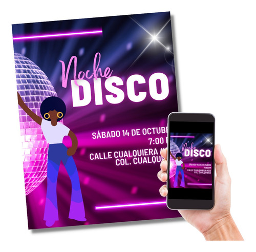 Invitación Digital Fiesta Temática Disco Fiesta