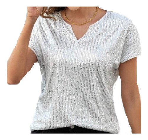 Blusa Elegante De Lentejuelas Color Plata Preciosa