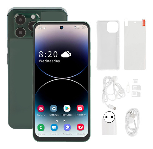 I14 Pro Max Teléfono 4g De 6.7 Pulgadas Para Android 12 4gb 128gb Teléfono Celular Con Batería De 4000mah Verde 100240v (enchufe Verde De La Ue)