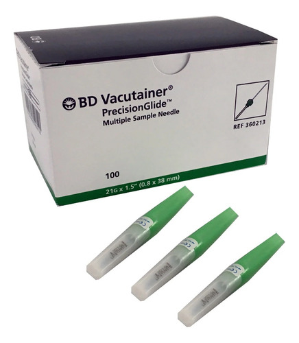 Agujas Vacutainer Bd 21g X 1 1/2 (0.8x38mm) Caja X 100 Und