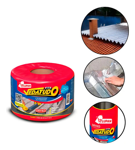 Manta Asfáltica 10cm Auto Adesiva Aluminizada Fita Vedatudo Multiuso Telhado - Dryko Aluminio