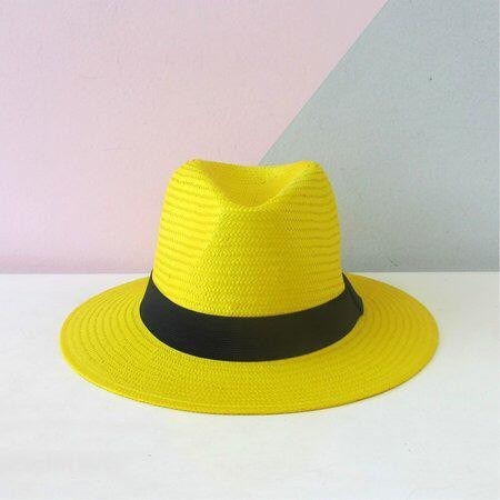 Chapéu Panamá Palha Amarelo Com Faixa Preta Online Online