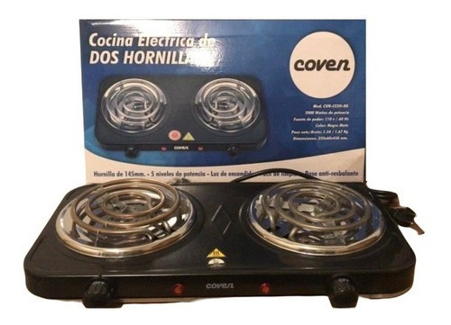 Cocina Electrica Dos Hornillas 2000w 110v Negro Coven