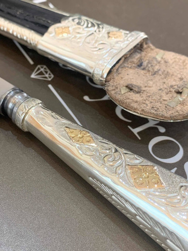 Imagen 3 de 5 de Cuchillo Criollo Completo, En Plata Y Oro. Hoja 16 Cm. Tuset
