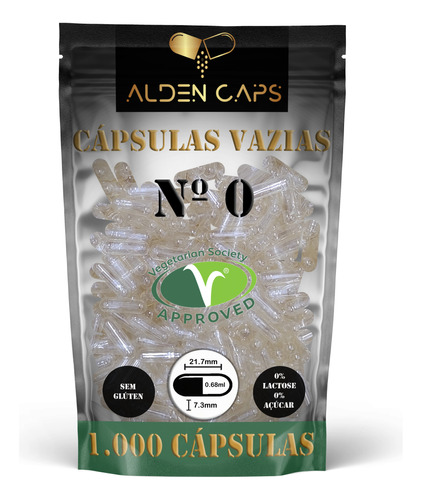 1.000 Cápsulas Vegetais Veganas Transparentes Nº 0 (500mg)