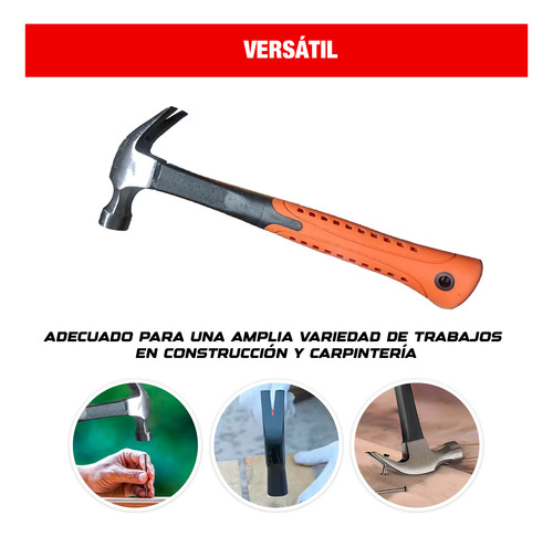 Martillo Carpintero Resistente Mango Fibra Madera 34cm