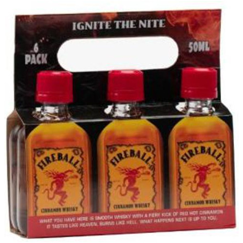 Kit 6 Mini Garrafas Licor Canela Fireball 50ml