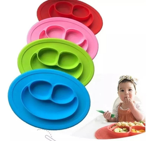 Plato De Silicona Bebé Antideslizante Sin Bpa Colores