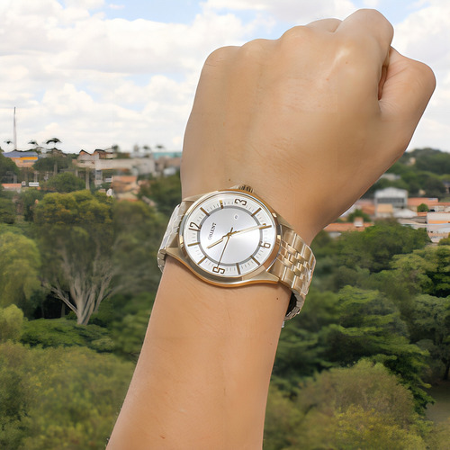 Relógio Orient Masculino Dourado Mgss1235 S2kx Analogico Cor do fundo Prateado