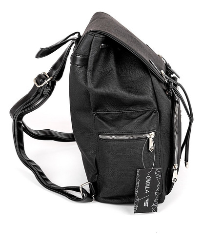 Imagen 3 de 7 de Mochila Eco Cuero Mujer Urbana Negra Bolsillos Amayra