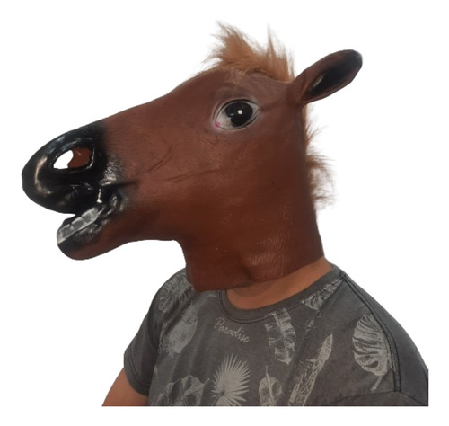 Máscara Cabeça Cavalo Marrom Látex Divertida Fantasia Festa