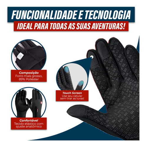 Par Luva Motoqueiro Térmica Impermeável Com Touch Screen