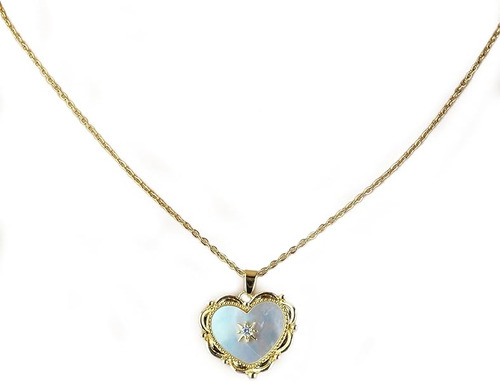 Shiny Gold Color Mother Of Pearl Heart Pendant Necklace With