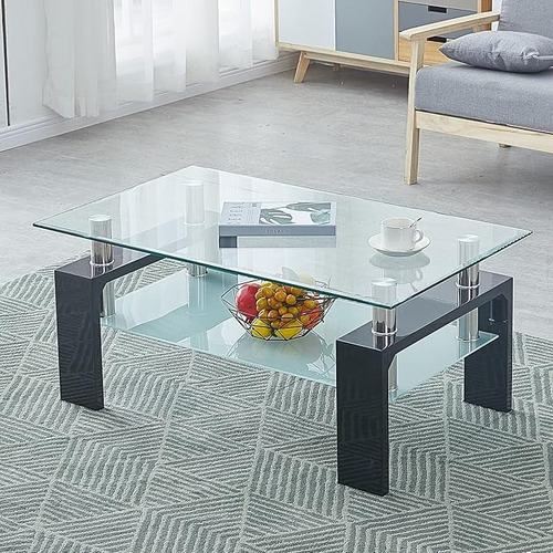 Mesa Ratona Living Elliot Vidrio Cromo Patas Madera 110x60 Negro