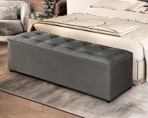 Recamier Baú Sapateira Luxo Divã 1,50m Milão Quarto Banco Retro Sala Moderno Cinza N&e