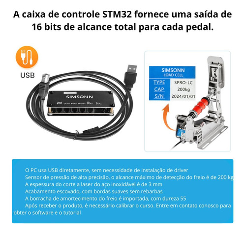 Pedal Load Cell Simsonn Pro Plus P3 Preto Volante Pc Gamer