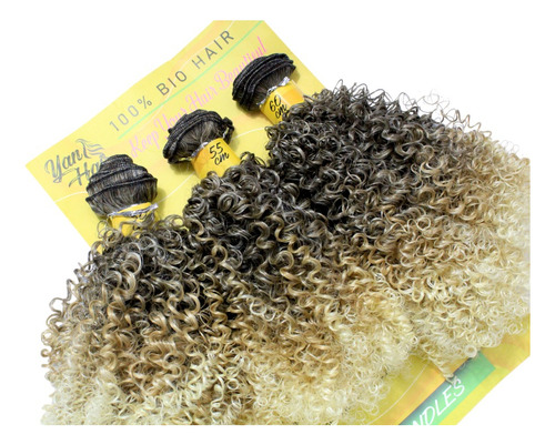 Cabello rizado Goivo Afro, voluminoso, de fibra orgánica, 60 cm, 285 g, color marrón claro con degradado rubio Mtt4