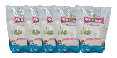 Kit 5 Areia Cristais Sílica Higiênica Gato Siliclear 1,7kg