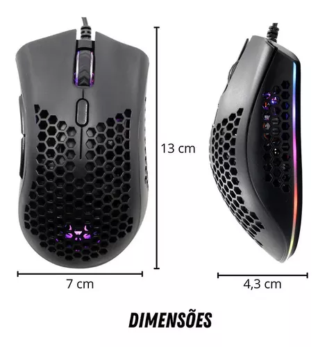 Mouse Gamer Colmeia Usb Ultraleve Led Rgb Macro 7200 Dpi