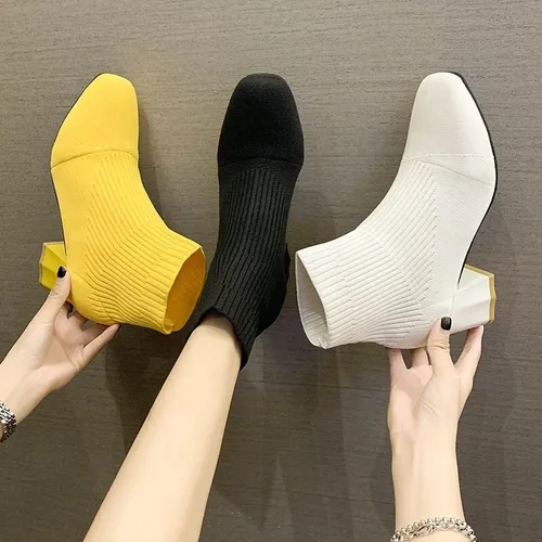 Botas Elásticas Tipo Calcetín Para Mujer, Zapatos De Tacón C