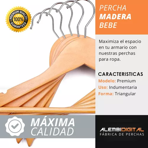 Perchas Infantiles De Madera Barnizada Lustrada Niño x Unidad