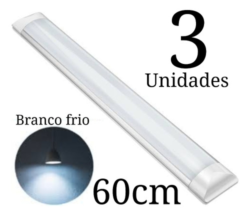 3 Luminária Led Slim 36w Branco Frio 6500k Bivolt 60cm