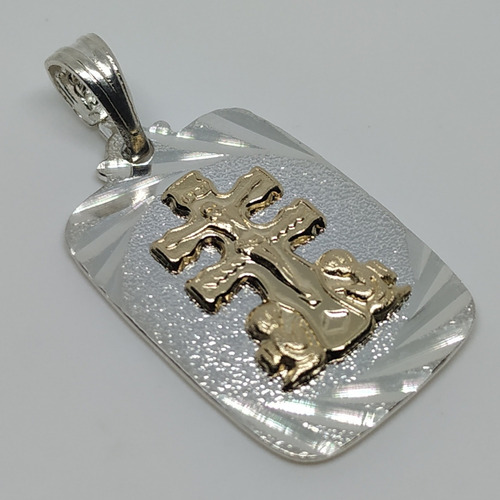 Imagen 4 de 5 de Dije Medalla Cruz De Caravaca Plata 925 Italiana Y Oro 00055