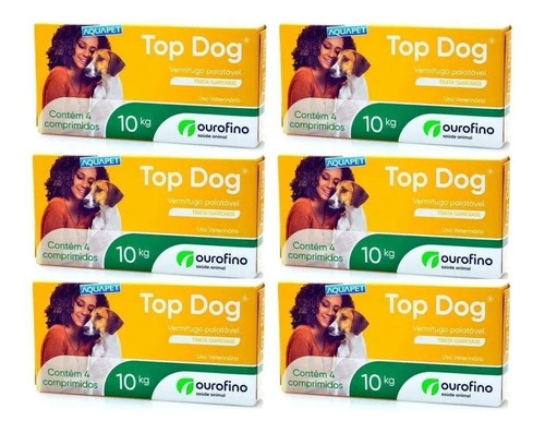 Vermífugo Top Dog 10kg 4 Comprimidos Kit Com 6 Un Ouro Fino