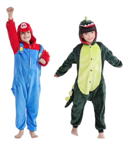 Pijama Kigurumi Mameluco Dinosaurio Mario Bross Niño Niña