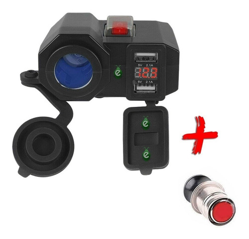 Imagen 1 de 10 de Cargador Usb Doble Con Toma 12 Volt Y Voltimetro Para Moto