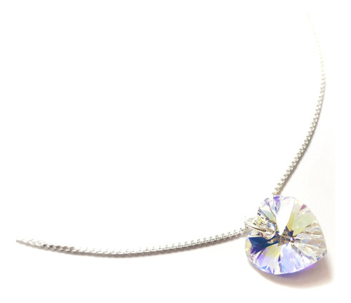 Collar Corazón Cristal Austriaco Plata Fina 925 45cm