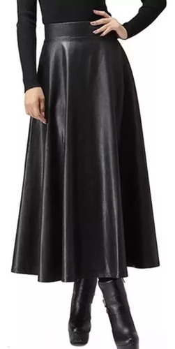 Women's Black Leather Skirt With High Waist