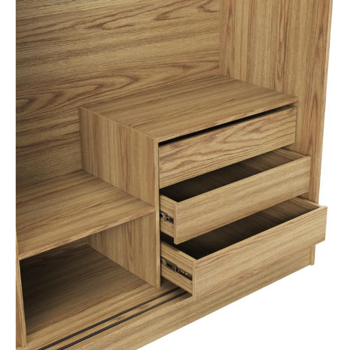 Guarda Roupa Casal 2 Portas C/ Espelho Gavino 238cm Carvalho