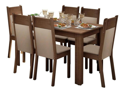 Juego de comedor Madesa Madesa 044905ZXTPER color marrón con 6 sillas mesa de 75cm de largo máximo x 136cm de ancho x 76cm de alto