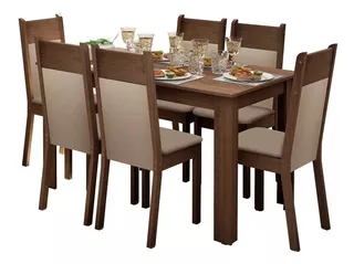 Juego de comedor Madesa Color marrón con 6 sillas mesa de 75cm de largo máximo x 136cm de ancho x 76cm de alto