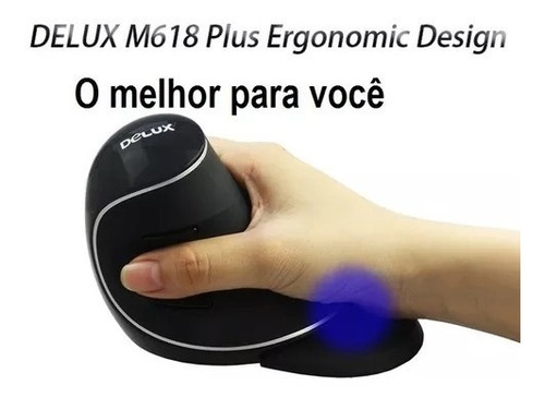 Mouse Vertical Ergonômico Delux M618 Plus, Sem Fio Original