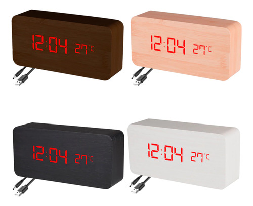 Relógio Despertador Digital Mesa De Cabeceira Tipo Madeira Branco