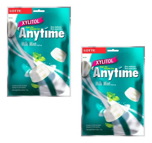 02 Bala Coreana Anytimezero Açúcar Leite Com Menta Xylitol