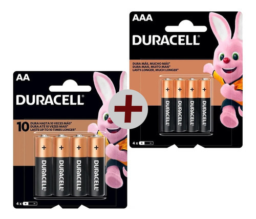 Kit 04 Pilhas Aa + 04 Aaa Alcalina Duracell Embalagem C/4