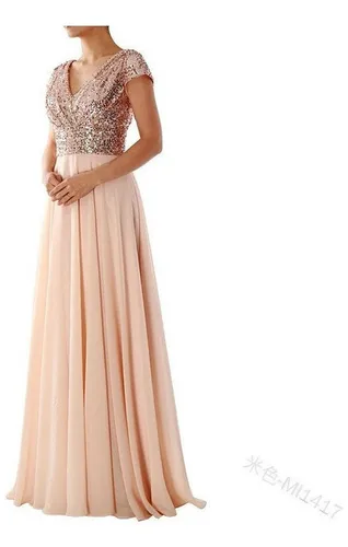 Vestido De Noche De Gasa Elegante Con Cuello En V Para Mujer