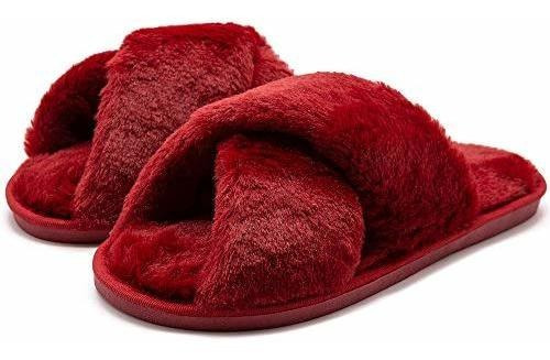 Women's Fluffy Furry Fuzzy Slippers Cross Band Soft Plush Fl