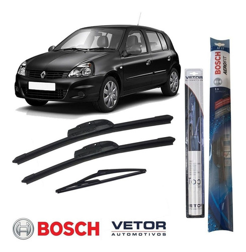 Kit Palheta Dianteira Bosch + Traseira Vetor Clio 05 À 12