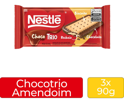 Chocolate Nestlé Choco Trio Amendoim Kit 3 Pacotes De 90g