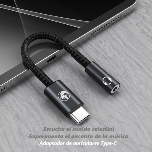 Adaptador Audio Usb C A Audifonos 3.5 Mm, Techwolf Cable De Audio Tipo C A 3,5 Mm Chip Dac Convertidor De Auriculares Auxiliar Tipo C De 3,5mm Color Negro