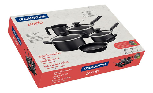 Imagen 2 de 8 de Batería Ollas De Cocina Loreto Teflón 5 Pzs Tramontina Ct