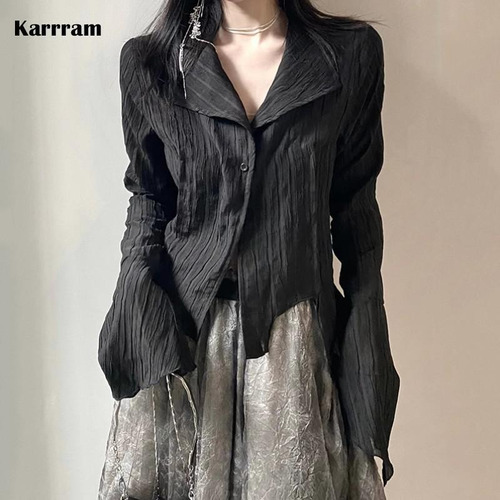 Camisa Negra Gótica Karrram Estilo Yamamoto Dark Aesthetic B