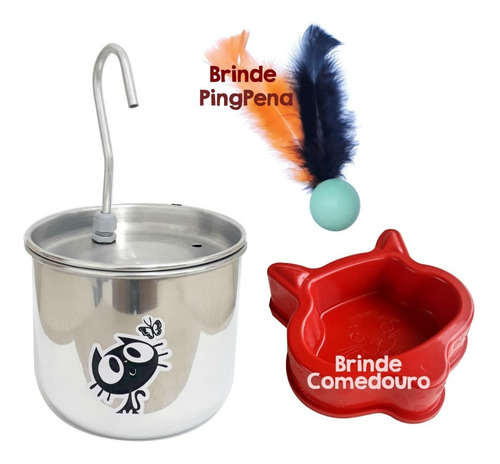 Bebedouro P/ Gato Tipo Fonte Em Alumínio + Brinde Comedouro
